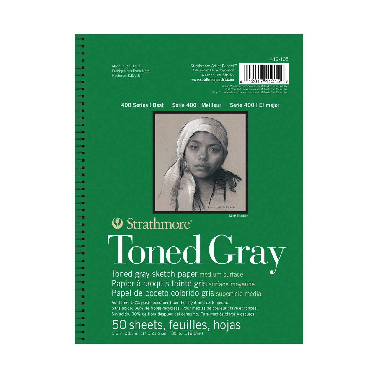 Strathmore 400 Series Toned Sketch Pad - Gray 5.5x8.5 inch (Side Spiral Bound) - merriartist.com