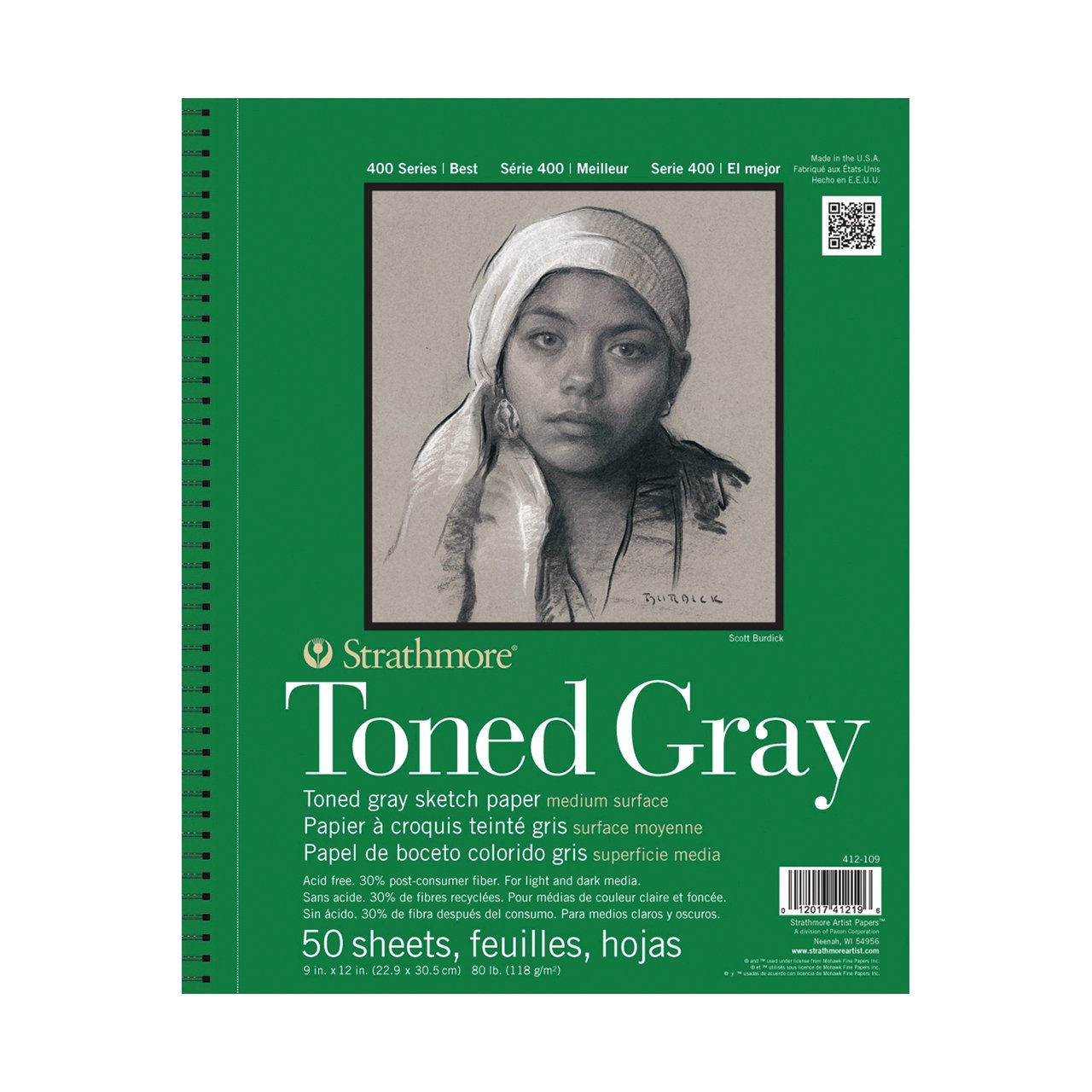 Strathmore 400 Series Toned Sketch Pad - Gray 9x12 inch (Side Spiral Bound) - merriartist.com
