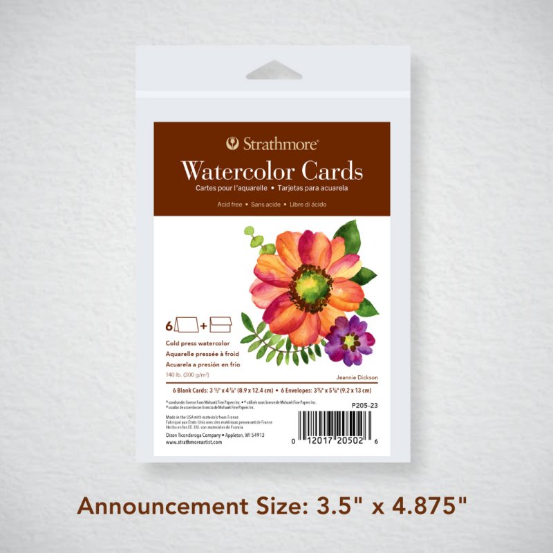 Strathmore Blank Cards with Envelopes - Announcement Size Watercolor Cards 3.5" x 4.875" - 140 lb. (300gsm), 6/Pkg. - The Merri Artist - merriartist.com