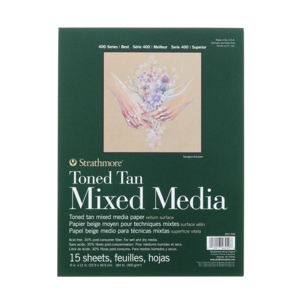 Strathmore Toned Mixed Media Paper Pad, 400 Series, 15 Sheets, 9" x 12", Toned Tan (Top Tape Bound) - merriartist.com