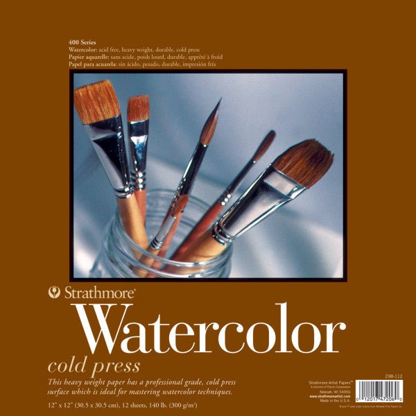 Strathmore Watercolor Paper Pad, 400 Series, 12" x 12" Tape-bound, 140 lb., Acid-free - merriartist.com