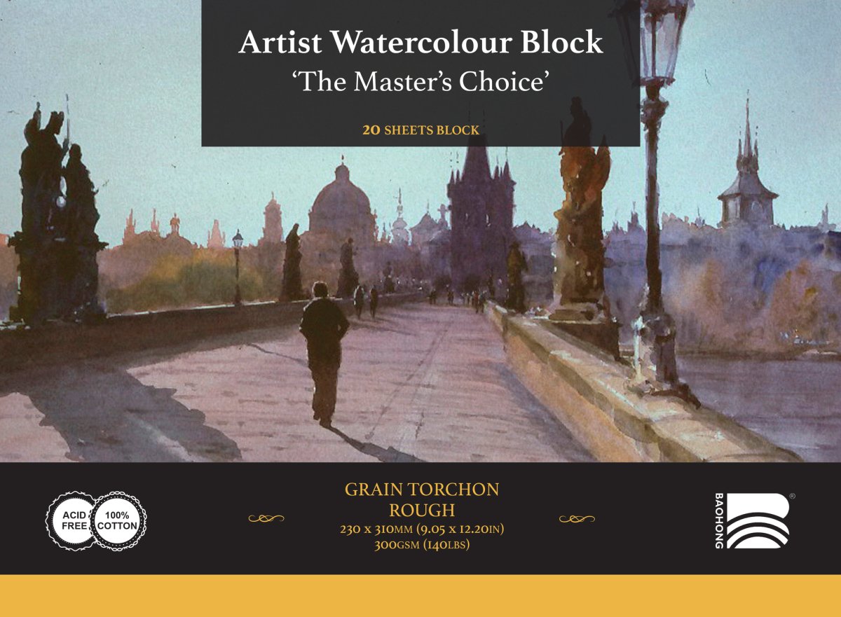 The Masters Choice by Baohong Watercolor Paper Block - 20 sheets 9.05" x 12.2" - 140 lb Rough - merriartist.com