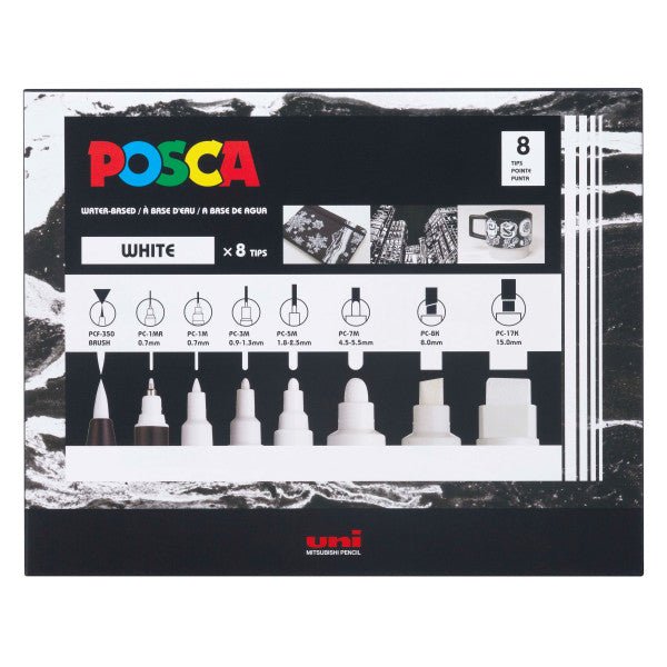 uni POSCA Acrylic Paint Marker - 8 Marker All White Set