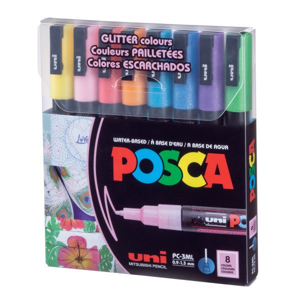 Posca Marker, Pc-3ml, Fine, Line 0,9-1,3 , Glitter Colours, 8 pc
