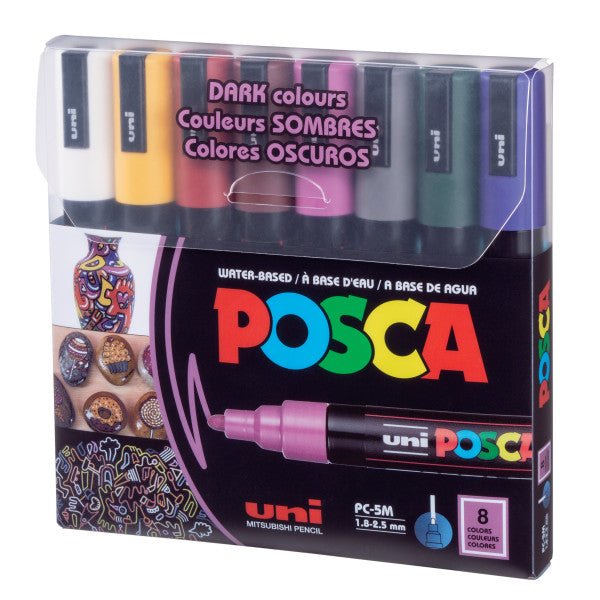 New Uni POSCA Mixed Marker Pack - 7 Black Paint Markers In Various
