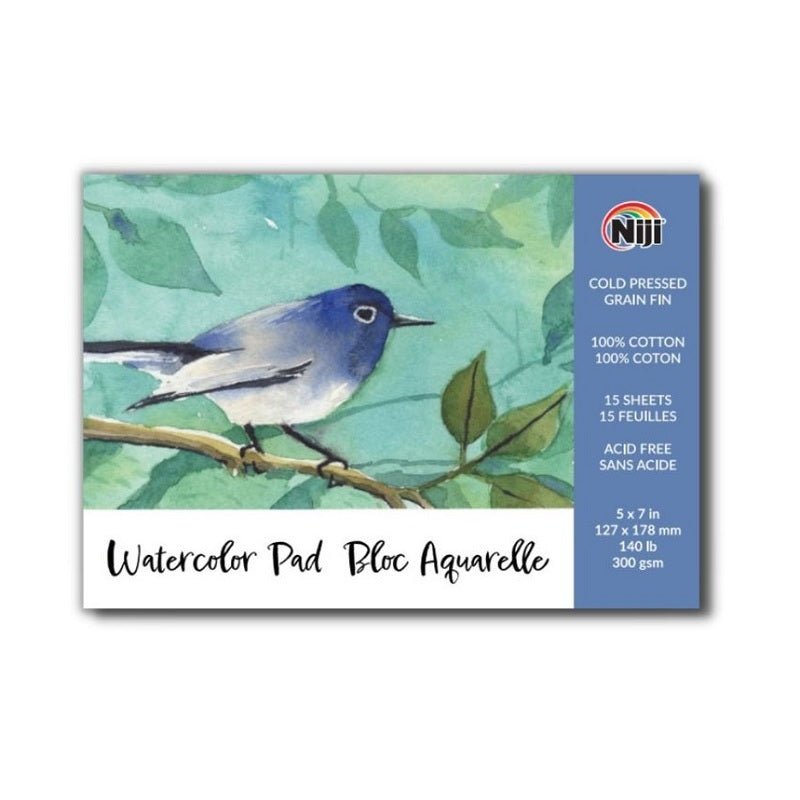 Yasutomo Niji Watercolor Paper Pad - 100% Cotton - Cold Press - 5"X7" - 15 Sheets - merriartist.com