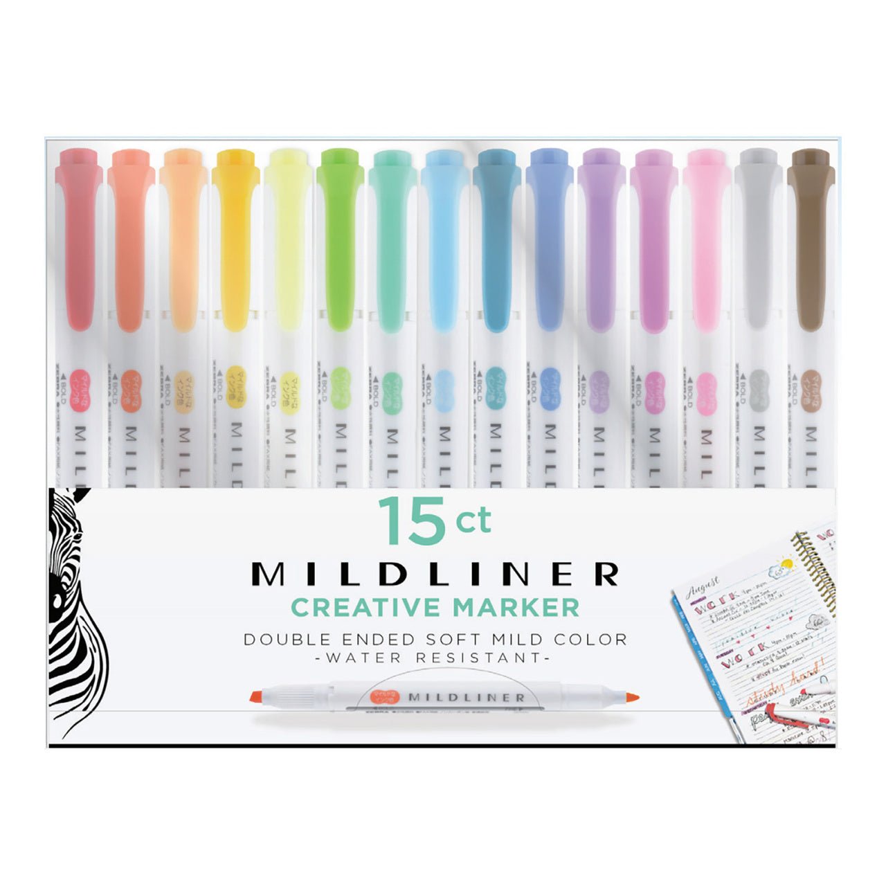 Zebra Midliners 5 Soft Mild Warm Colors Double Ended Mildliners  Highlighters