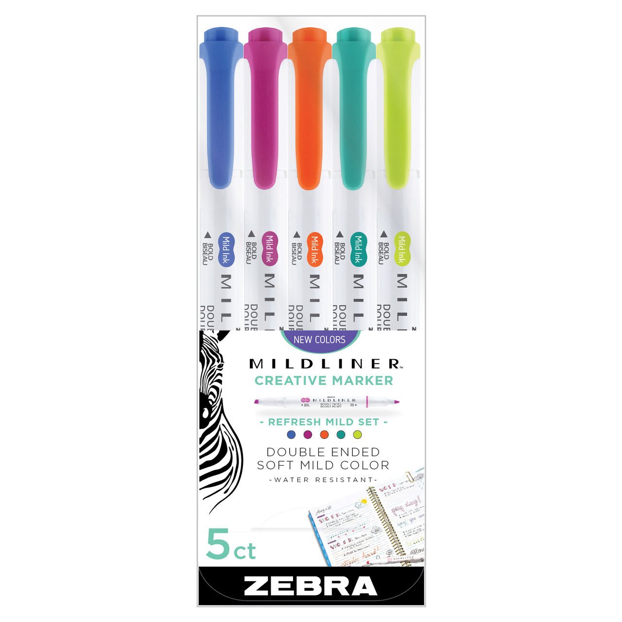Zebra Mildliner Creative Marker - 5 Friendly Mild Colors Set 