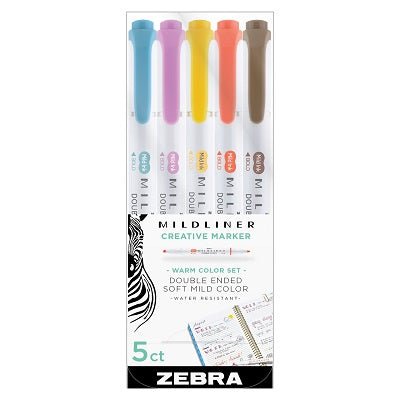 Zebra Mildliner Creative Marker - 5 Warm Colors Set - merriartist.com