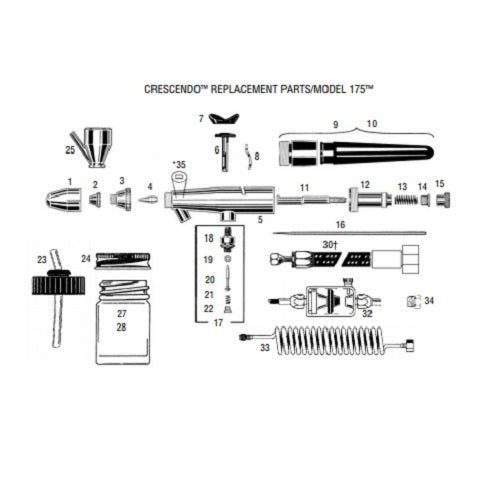 Replacement Parts for Badger Crescendo 175 Series Airbrushes - merriartist.com