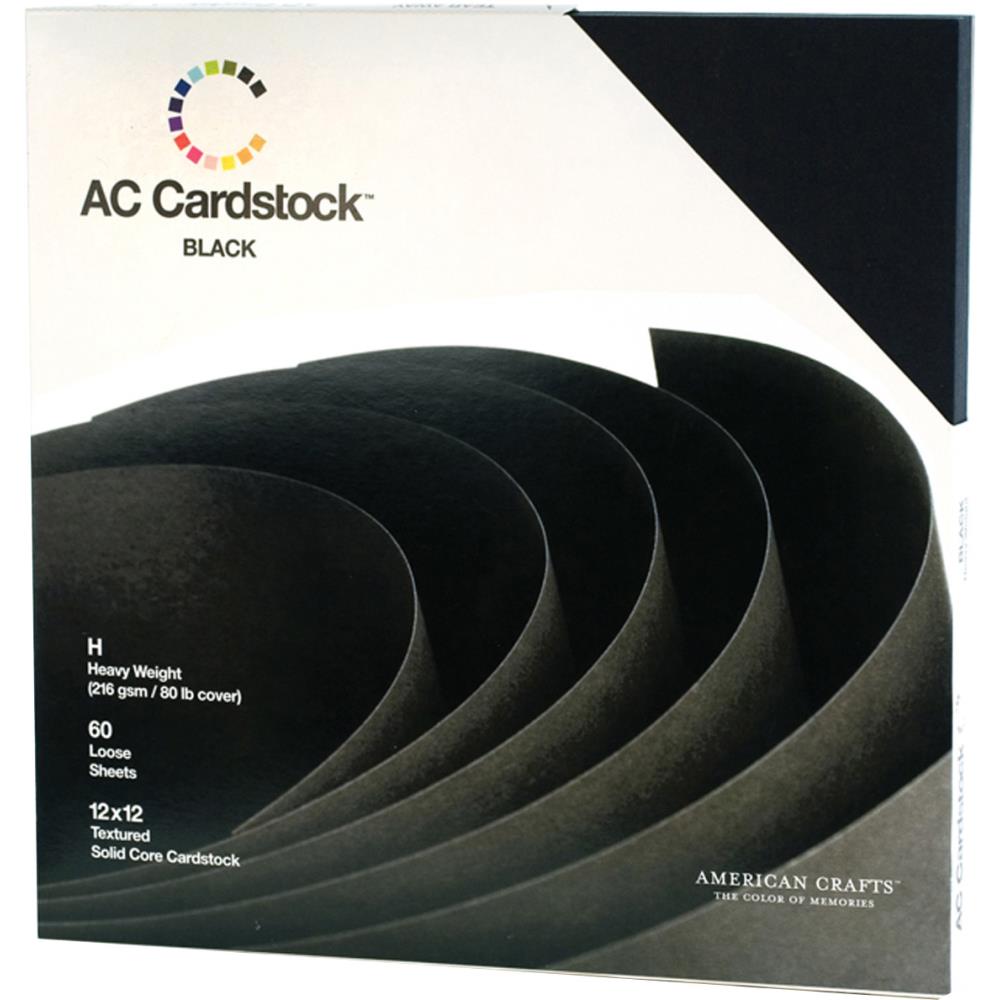 American Crafts Textured Cardstock Pack 12"X12" Pack of 60 - Solid Black