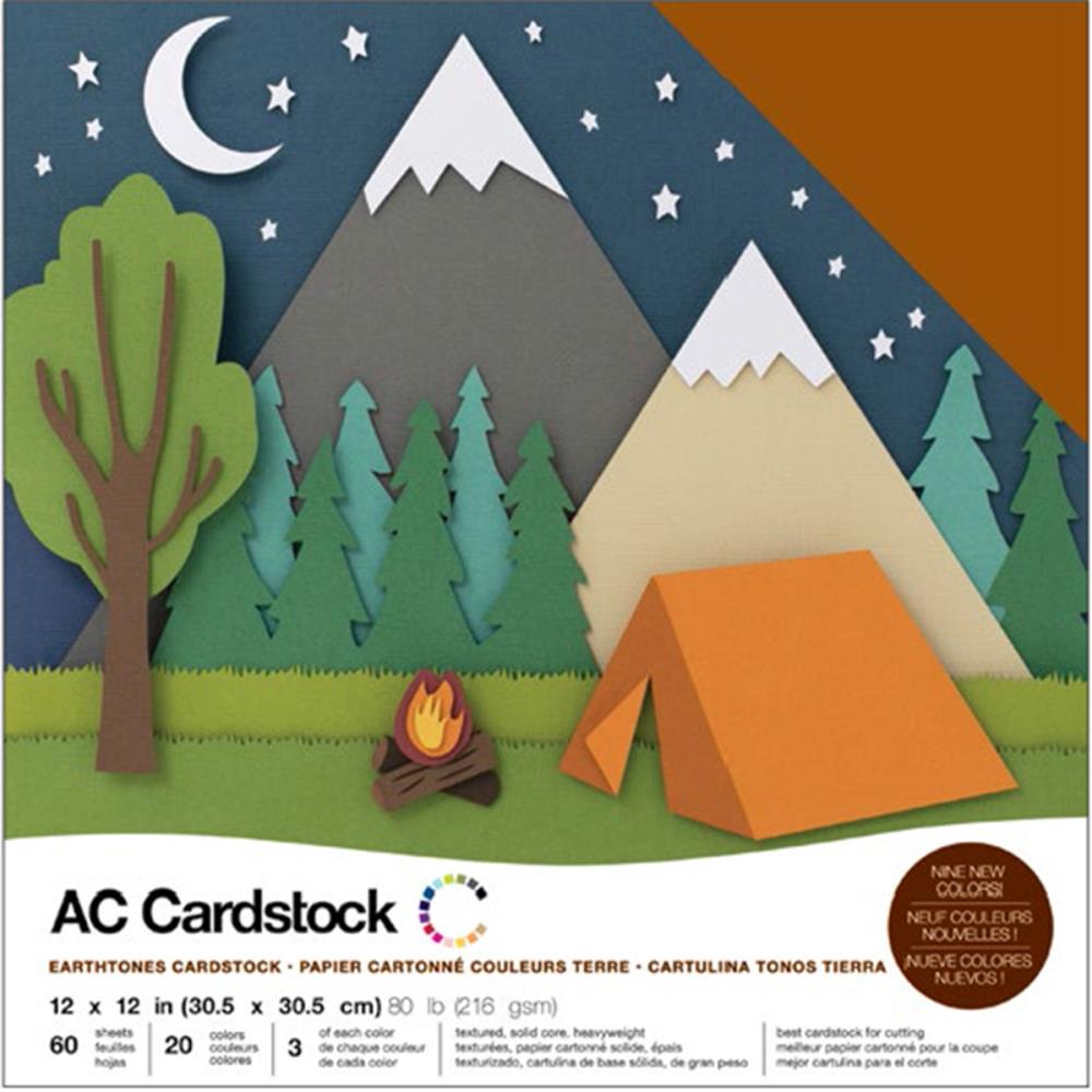 American Crafts Variety Cardstock Pack - Textured, Solid Core, 80 lb. 12"X12" Pack of 60 - Earth Tones