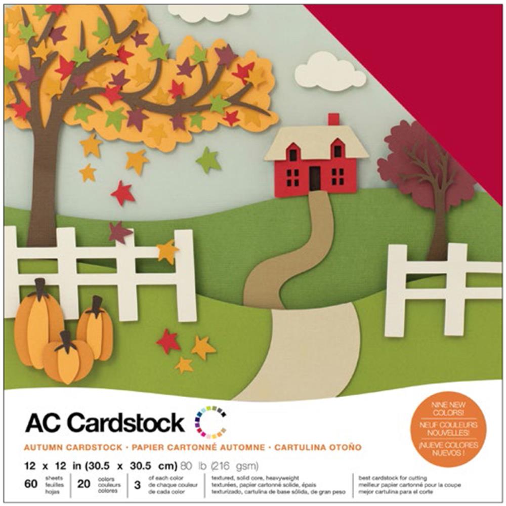 American Crafts Variety Cardstock Pack - Textured, Solid Core, 80 lb. 12"X12" Pack of 60 - Autumn Tones