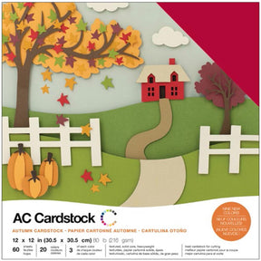 American Crafts Variety Cardstock Pack - Textured, Solid Core, 80 lb. 12"X12" Pack of 60 - Autumn Tones