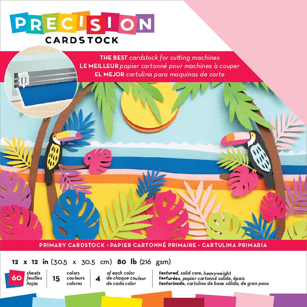 American Crafts Precision Cardstock Pack - Textured, Solid Core, 80lb 12"X12" Pack of 60 - Primary Colors