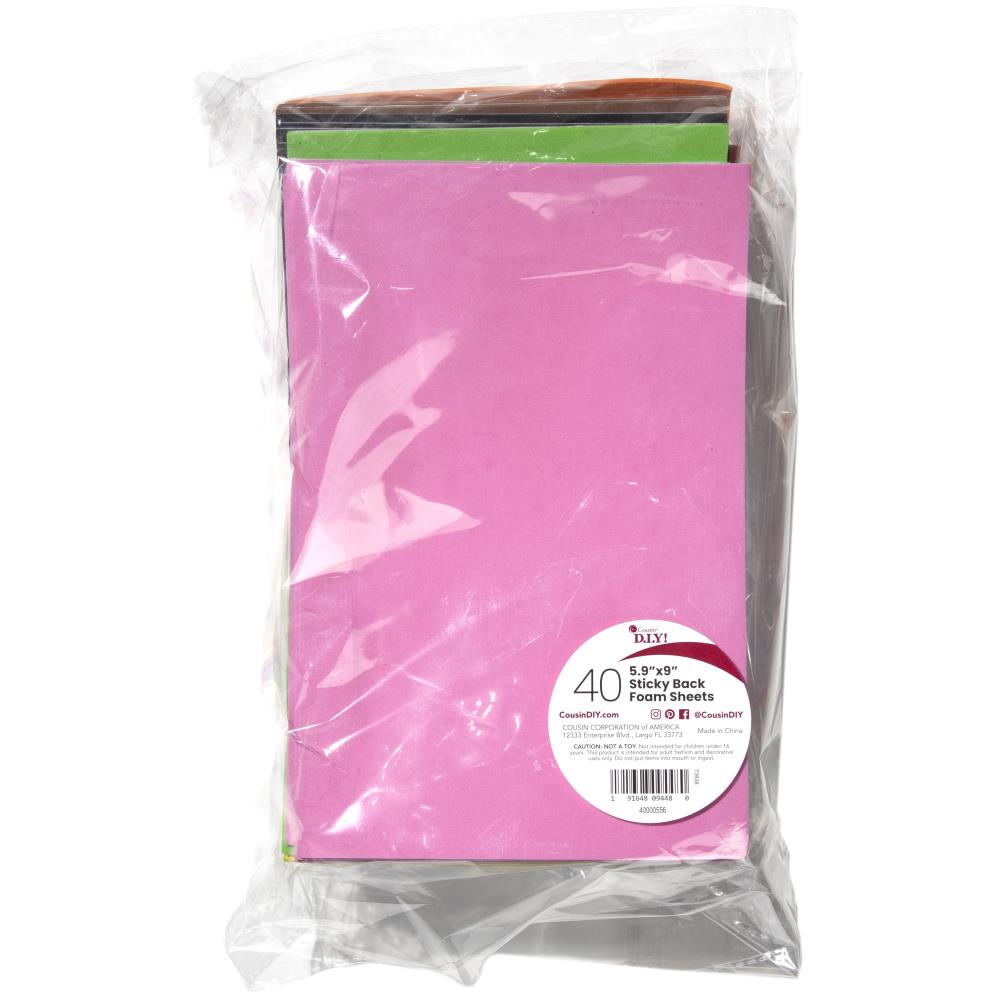 CousinDIY Sticky Back Foam Sheets Value Pack 6"X9" - Pack of 40 Assorted colors