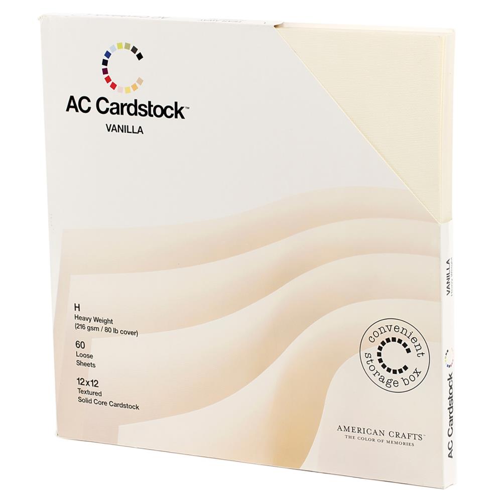 American Crafts Textured 80 lb. Cardstock Pack 12"X12" Pack of 60 - Vanilla