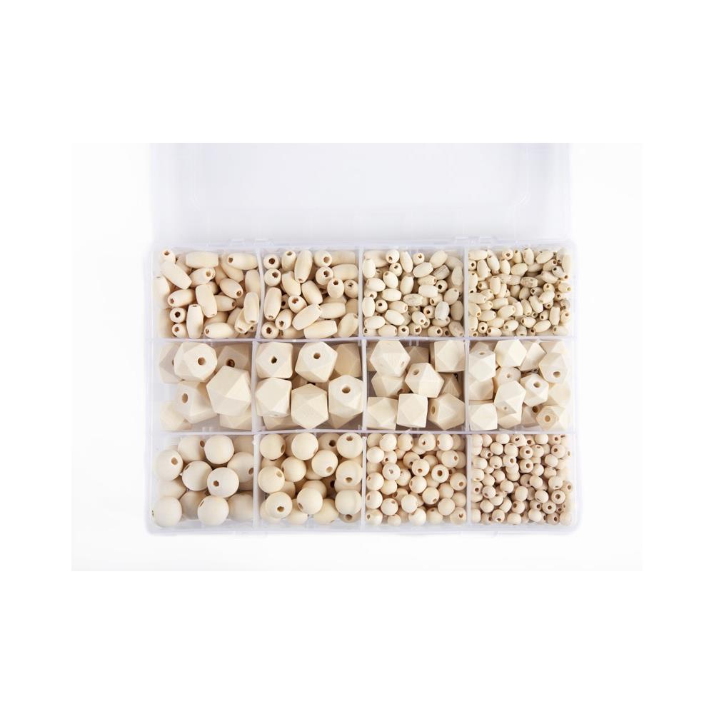 CousinDIY Unfinished Wood Beads Pack of 961 Assorted Shapes & Sizes