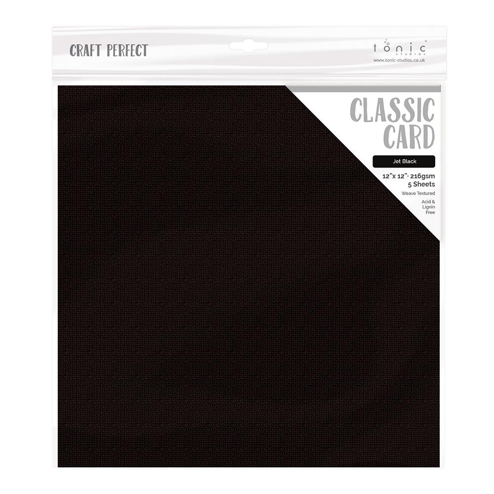 Craft Perfect Weave Texture 80lb Cardstock 12"X12" Pack of 5 - Jet Black