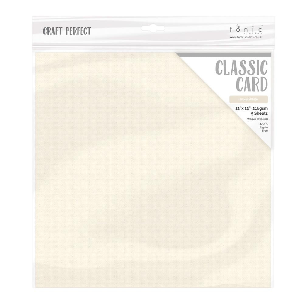 Craft Perfect Weave Texture 80lb Cardstock 12"X12" Pack of 5 - Ivory White