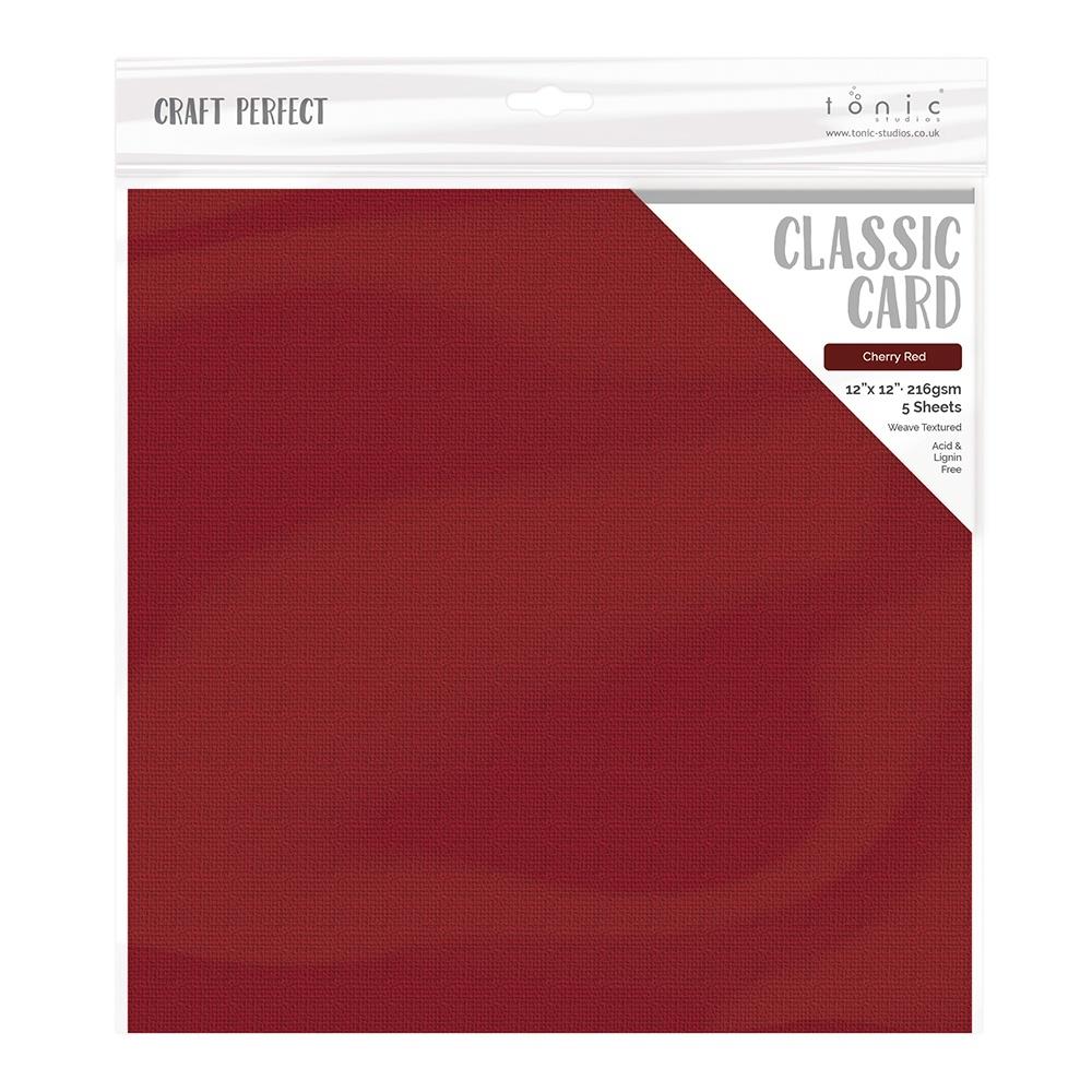 Craft Perfect Weave Texture 80lb Cardstock 12"X12" Pack of 5 - Cherry Red