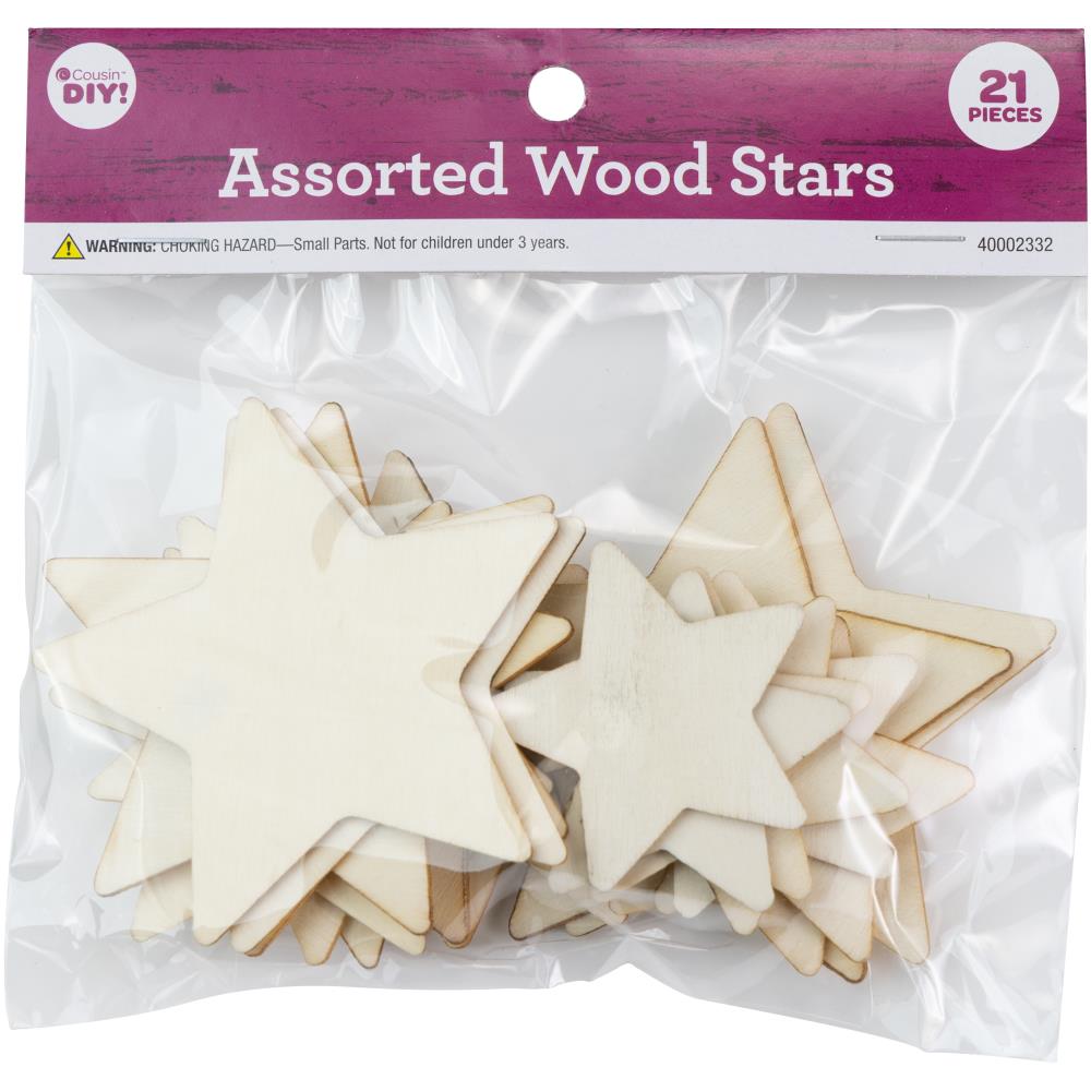 CousinDIY Unfinished Wood Stars 21 Pack - Assorted Sizes