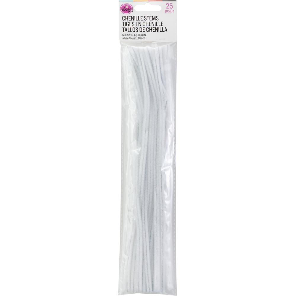 CousinDIY Chenille Stems 6mmx12" 25 Pack - White