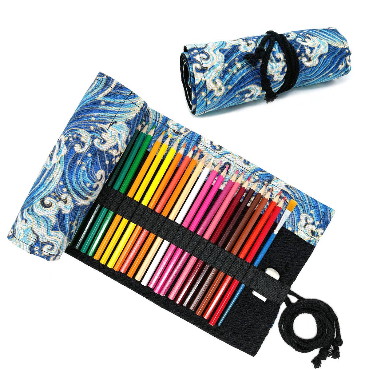 Pencil Wrap Pouch (72 slots) - Blue Waves