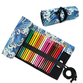 Pencil Wrap Pouch (72 slots) - Blue Waves