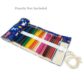 Pencil Wrap Pouch (72 slots) - Blue Elephants