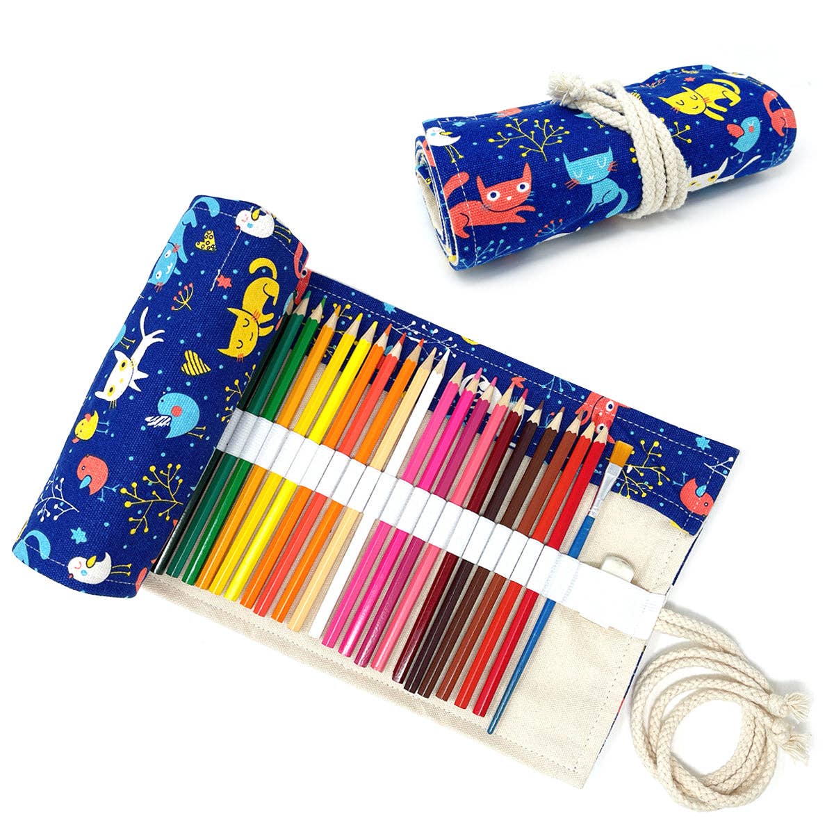 Pencil Wrap Pouch (72 slots) - Pink Rose on Teal