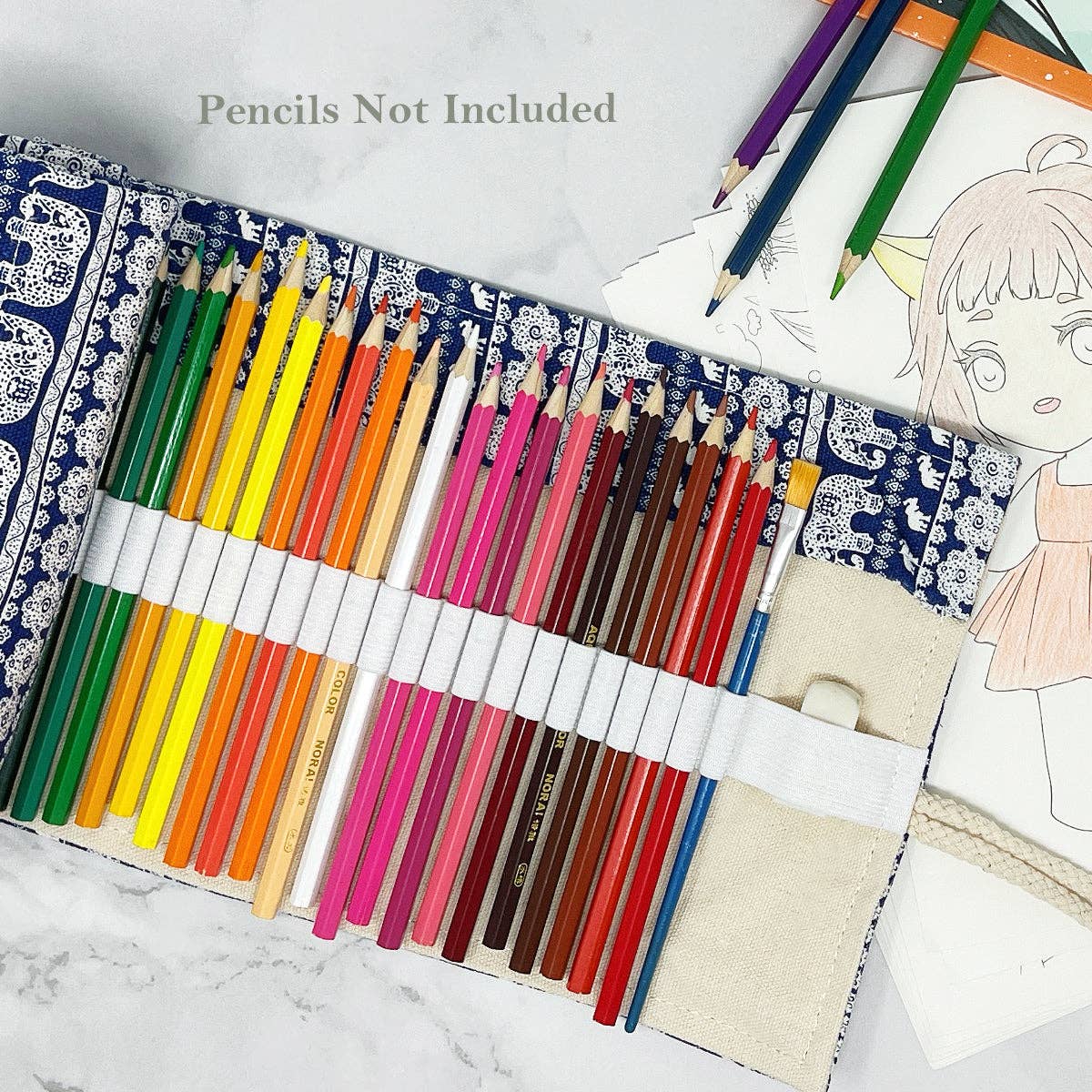 Pencil Wrap Pouch (72 slots) - Pink Rose on Teal