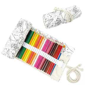 Pencil Wrap Pouch (72 slots) - Pink Rose on Teal