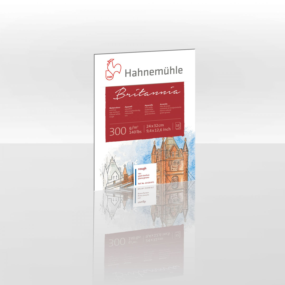 Hahnemuhle Britannia Watercolor 140 lb (300gsm) Rough, 12 sheet block,  9.36x12.48" (24x32 cm)
