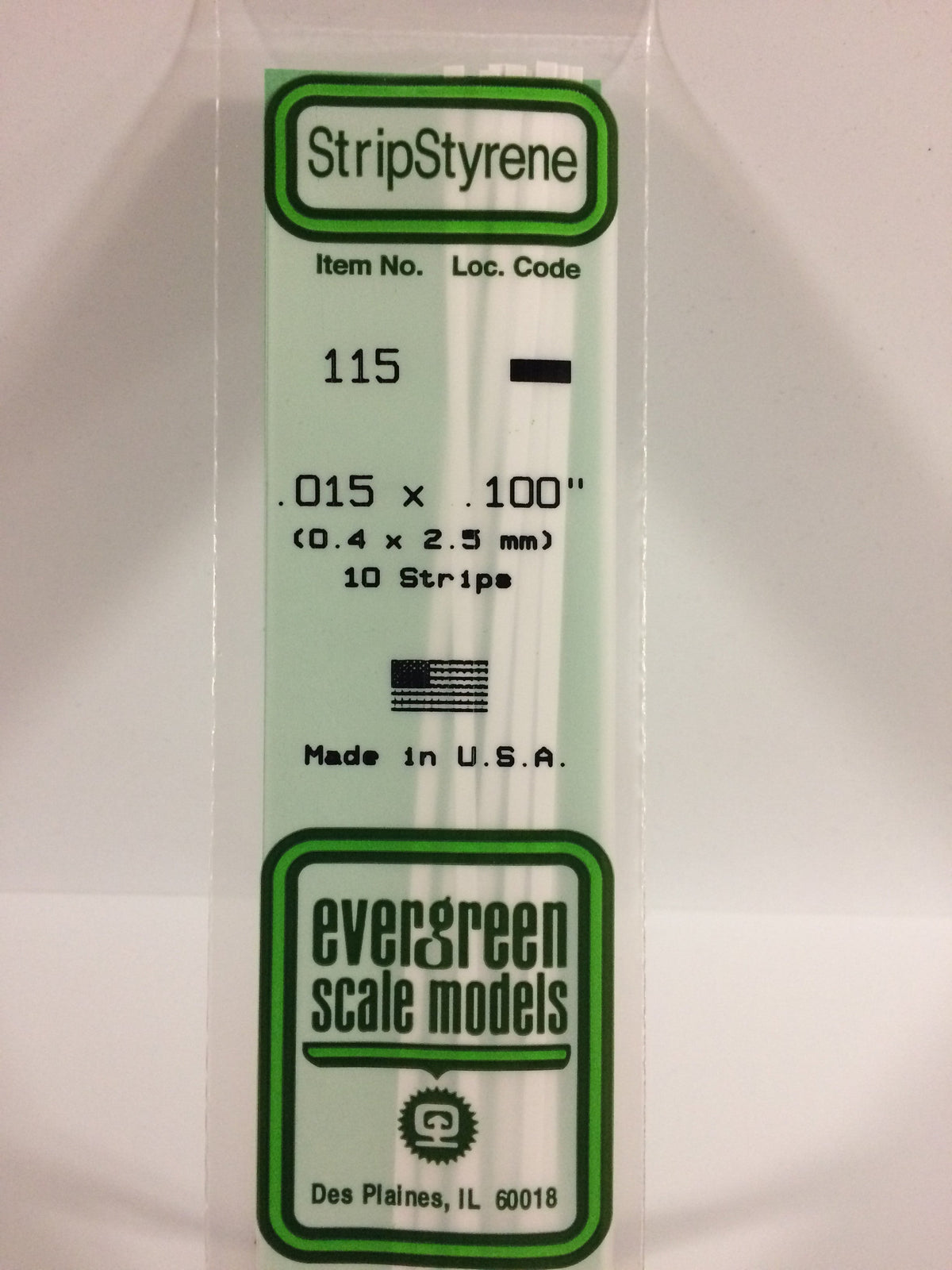 Evergreen Scale Models 115 - .015 X .100" X 14" Strips (10)