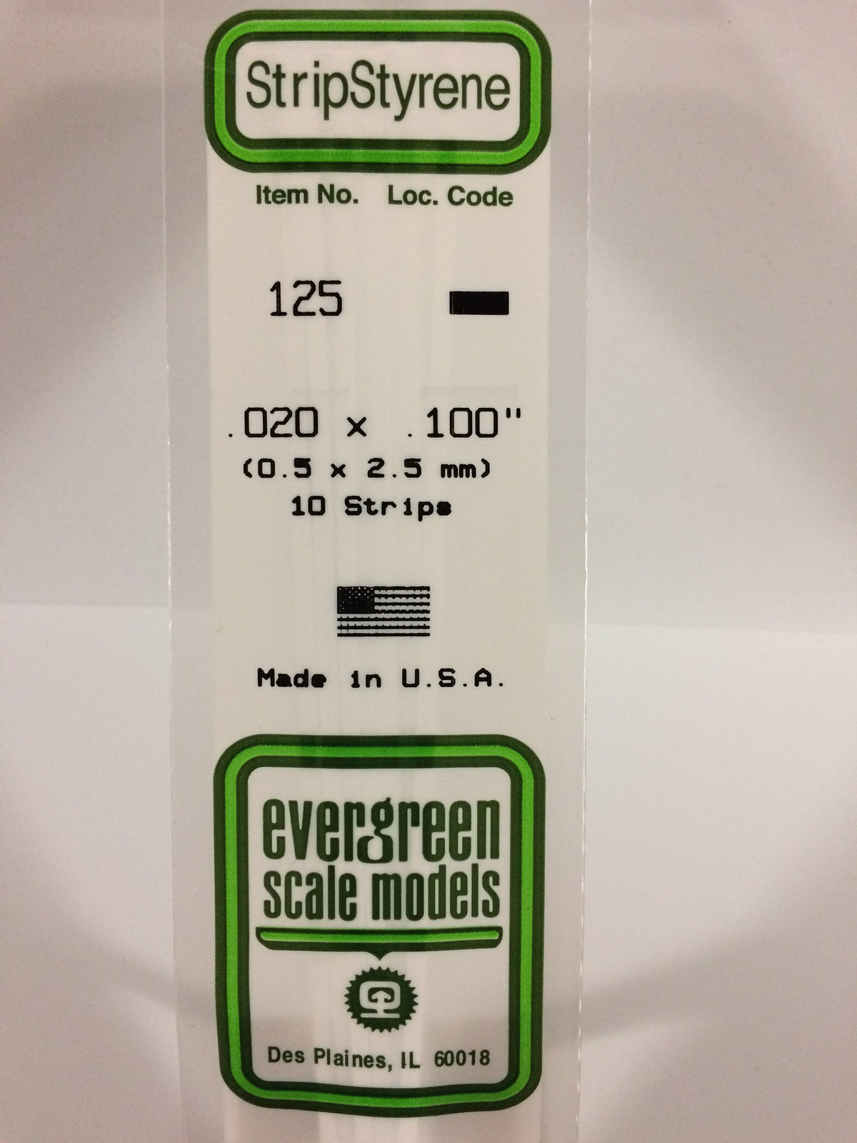 Evergreen Scale Models 125 - .020 X .100" X 14" Strips (10)
