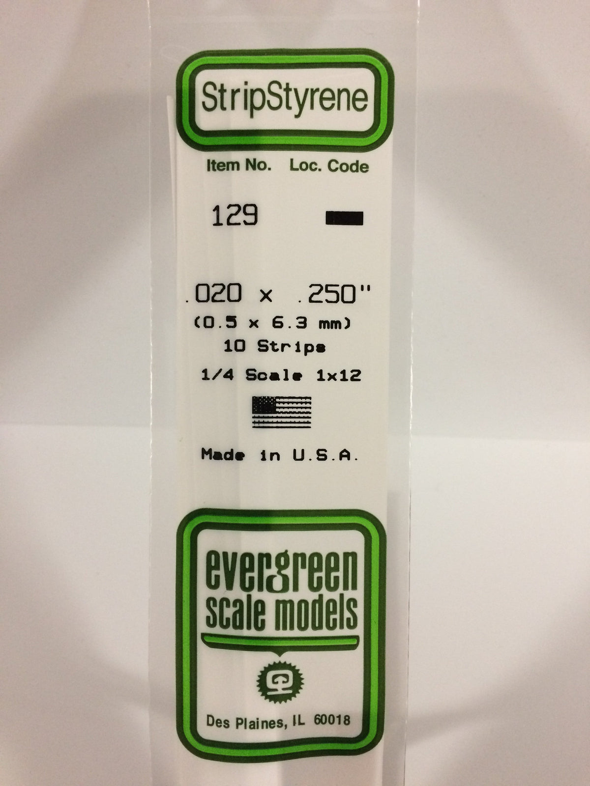 Evergreen Scale Models 129 - .020 X .250" X 14" Strips (10)