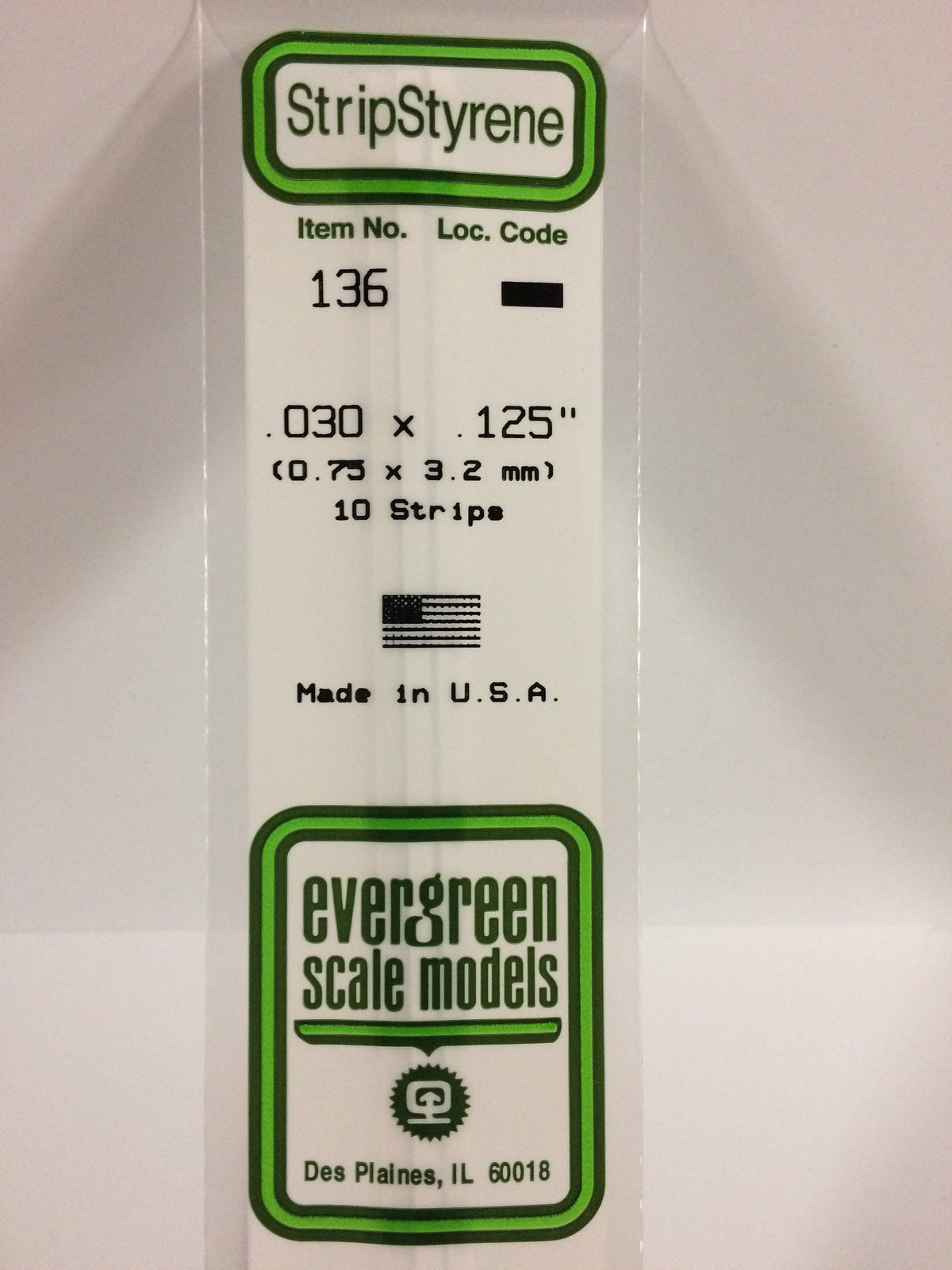 Evergreen Scale Models 136 - .030 X .125" X 14" Strips (10)