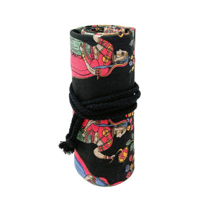 Pencil Wrap Pouch (72 slots) - Pink Rose on Teal