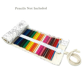 Pencil Wrap Pouch (72 slots) - Pink Rose on Teal