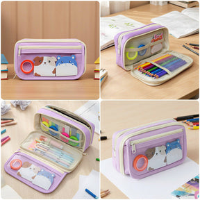 Wrapables.com - Wrapables 9 Compartment Large Capacity Pencil Case with Transparent Compartment, Organizer Pouch for Stationery Tools, Makeup, and Travel - Pink