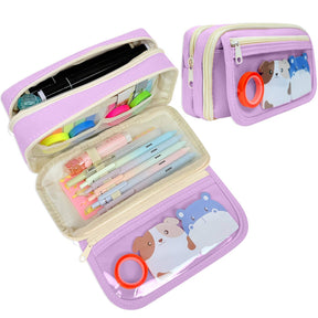 9 Compartment Large Capacity Pencil Case with Transparent Compartment, Organizer Pouch -  - Lavender