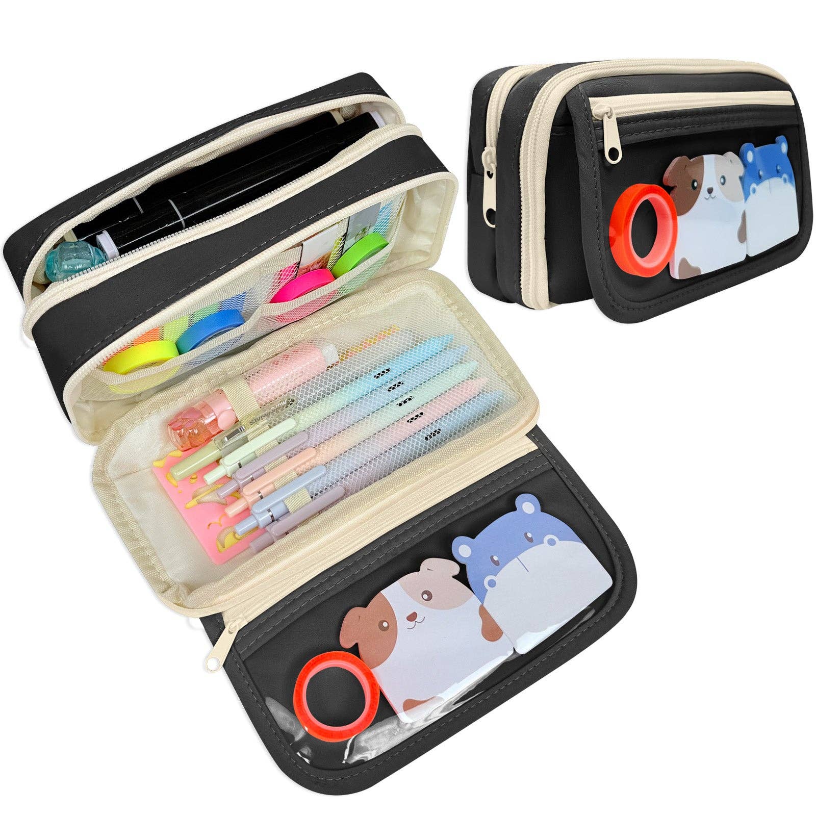 Wrapables.com - Wrapables 9 Compartment Large Capacity Pencil Case with Transparent Compartment, Organizer Pouch for Stationery Tools, Makeup, and Travel - Pink