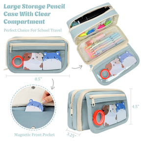 9 Compartment Large Capacity Pencil Case with Transparent Compartment, Organizer Pouch - Black