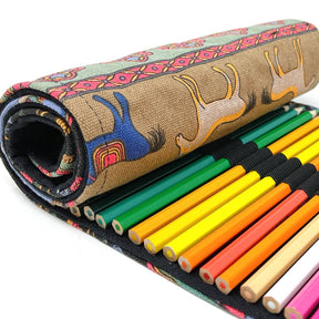 Pencil Wrap Pouch (72 slots) - Blue Elephants