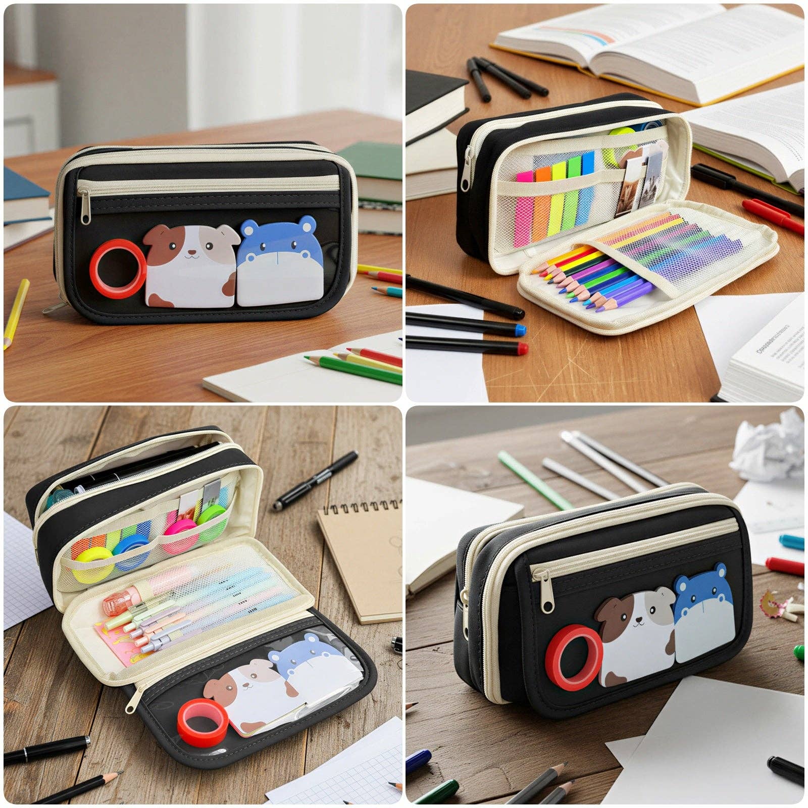 9 Compartment Large Capacity Pencil Case with Transparent Compartment, Organizer Pouch -  - Blue