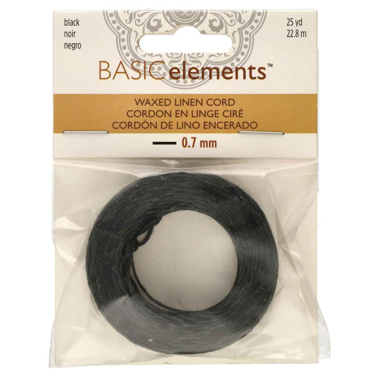 Waxed Linen Cord - 0.7mm - 25 Yards - Black