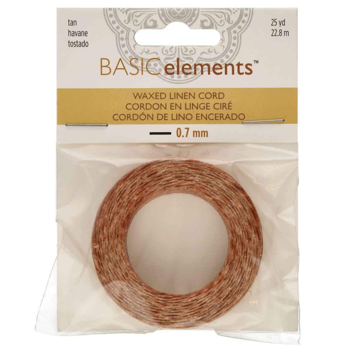 Waxed Linen Cord - 0.7mm - 25 Yards - Tan