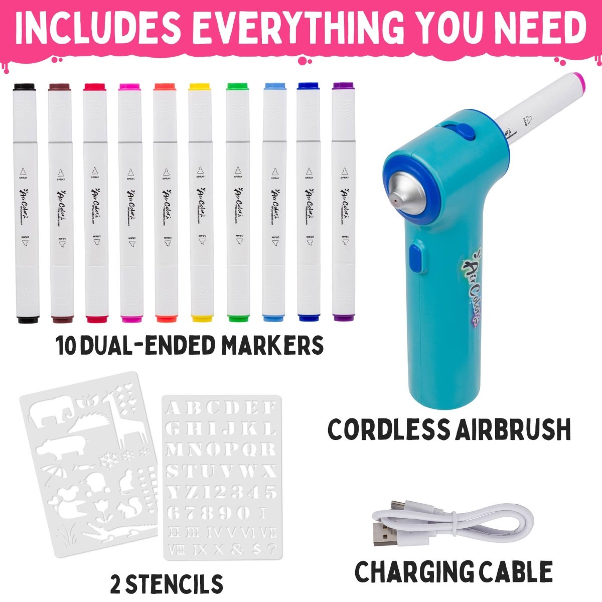 Air Color Airbrush Kit (includes Markers & Stencils) - The Merri Artist - merriartist.com