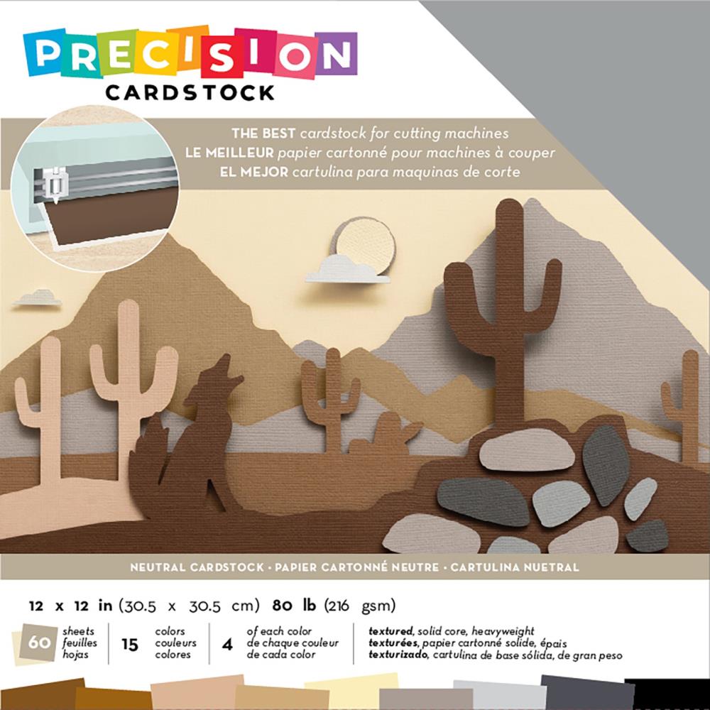 American Crafts Precision Textured Cardstock Pack 80lb 12"X12" Pack of 60 - Neutral Colors - The Merri Artist - merriartist.com